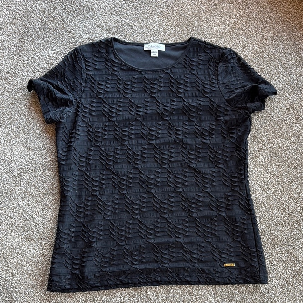 Calvin Klein Black Fitted Ribbed Short Sleeve Tee